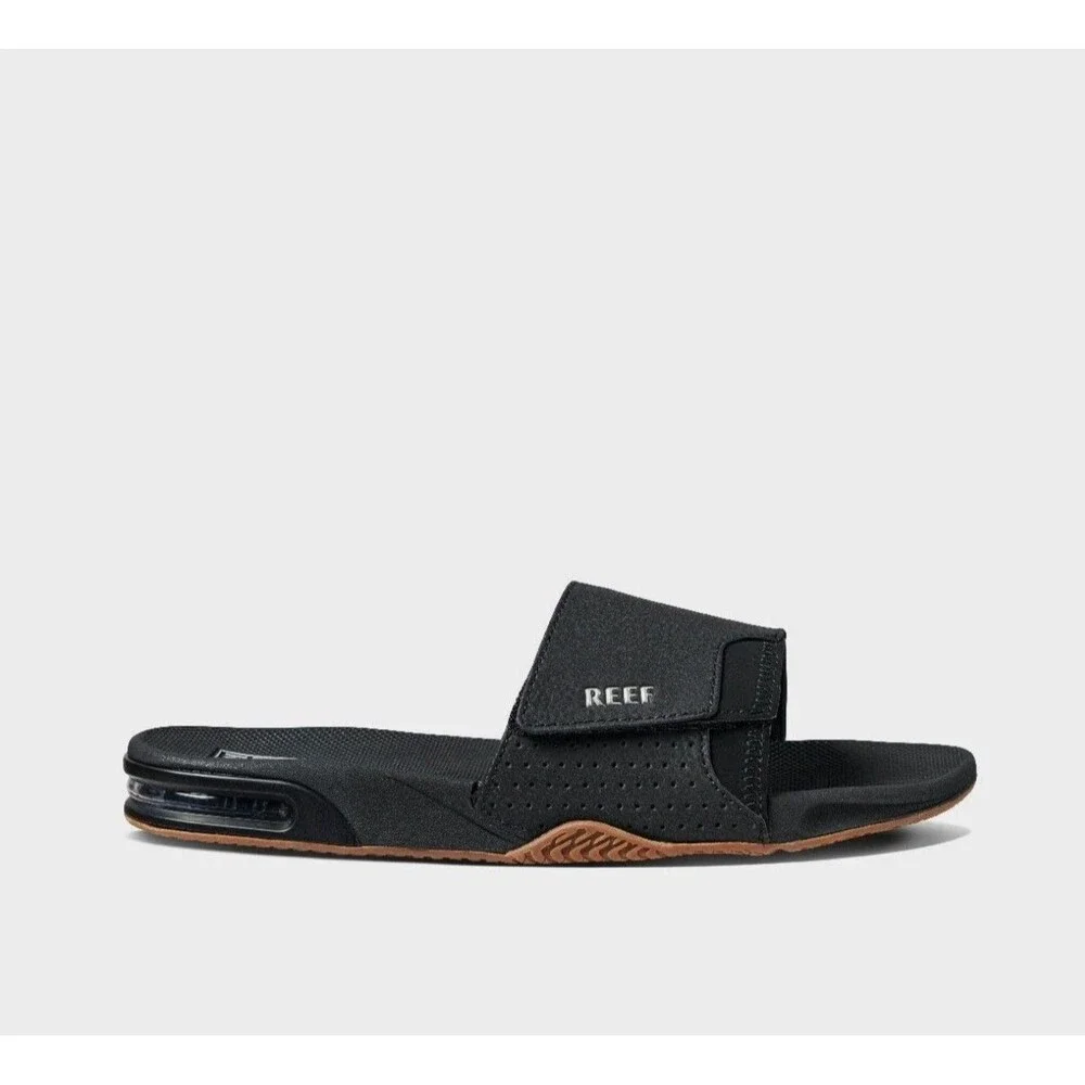 REEF Men's Fanning Slide Bottle Opener Regular Sandal - Black NWT Size 7